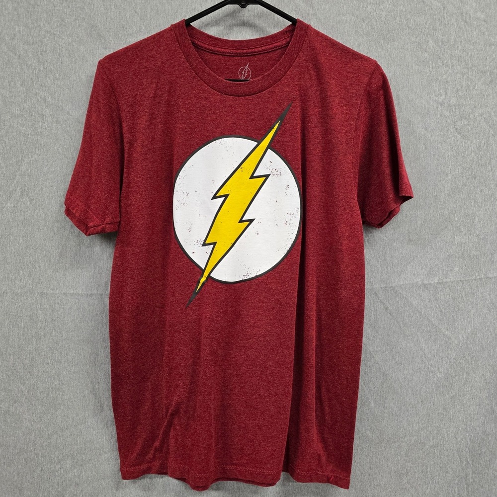 DC Comics The Flash Lightning Bolt Logo Graphic T-Shirt Burgundy Mens Small